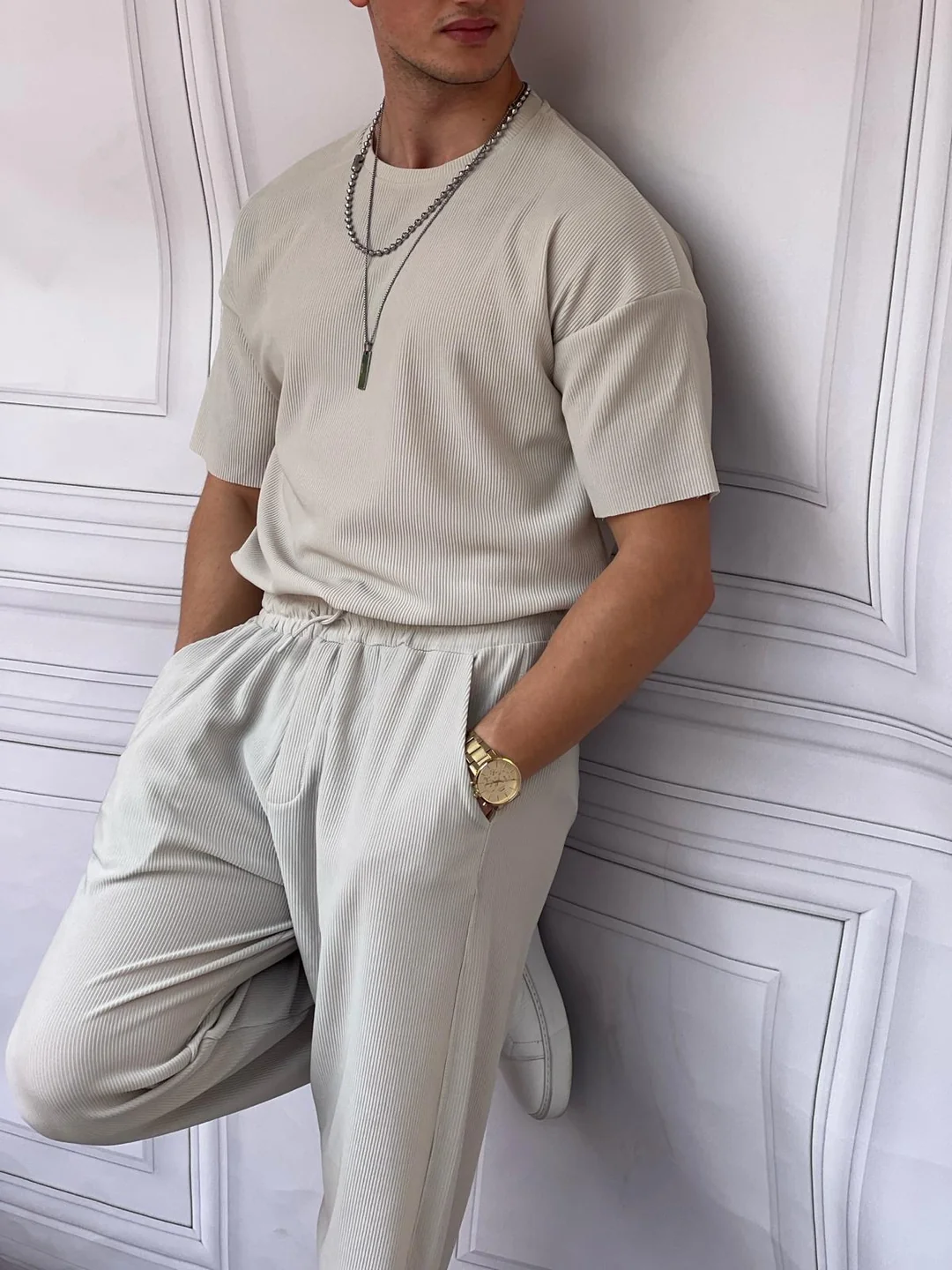 İnce Fitil Desenli Tshirt